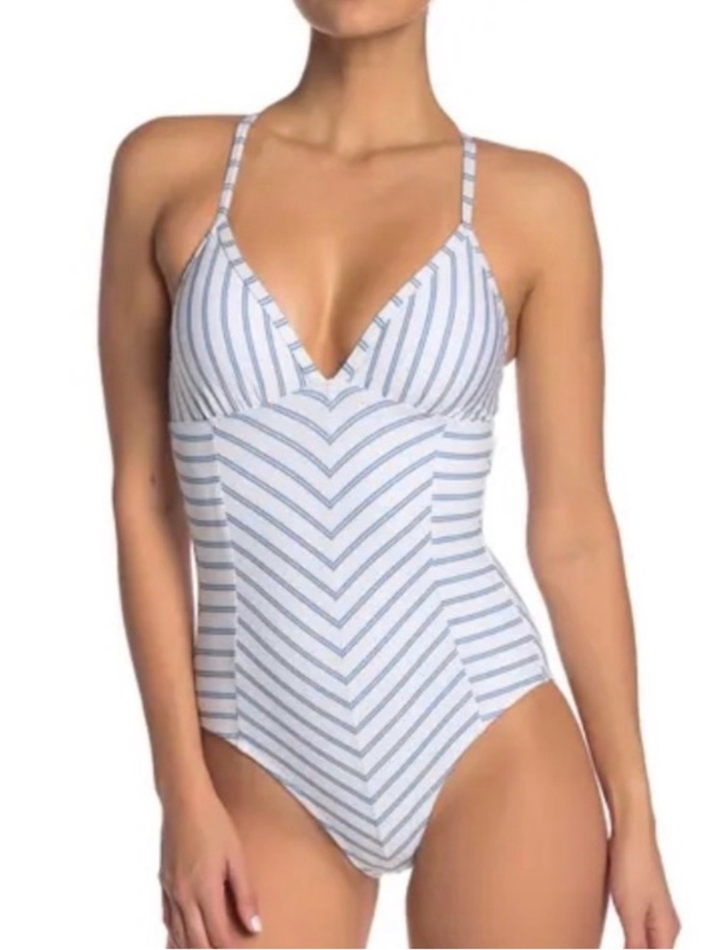 Stormy 🌊 Story - Splendid White and Blue Striped One-Piece Swimsuit - BNWT